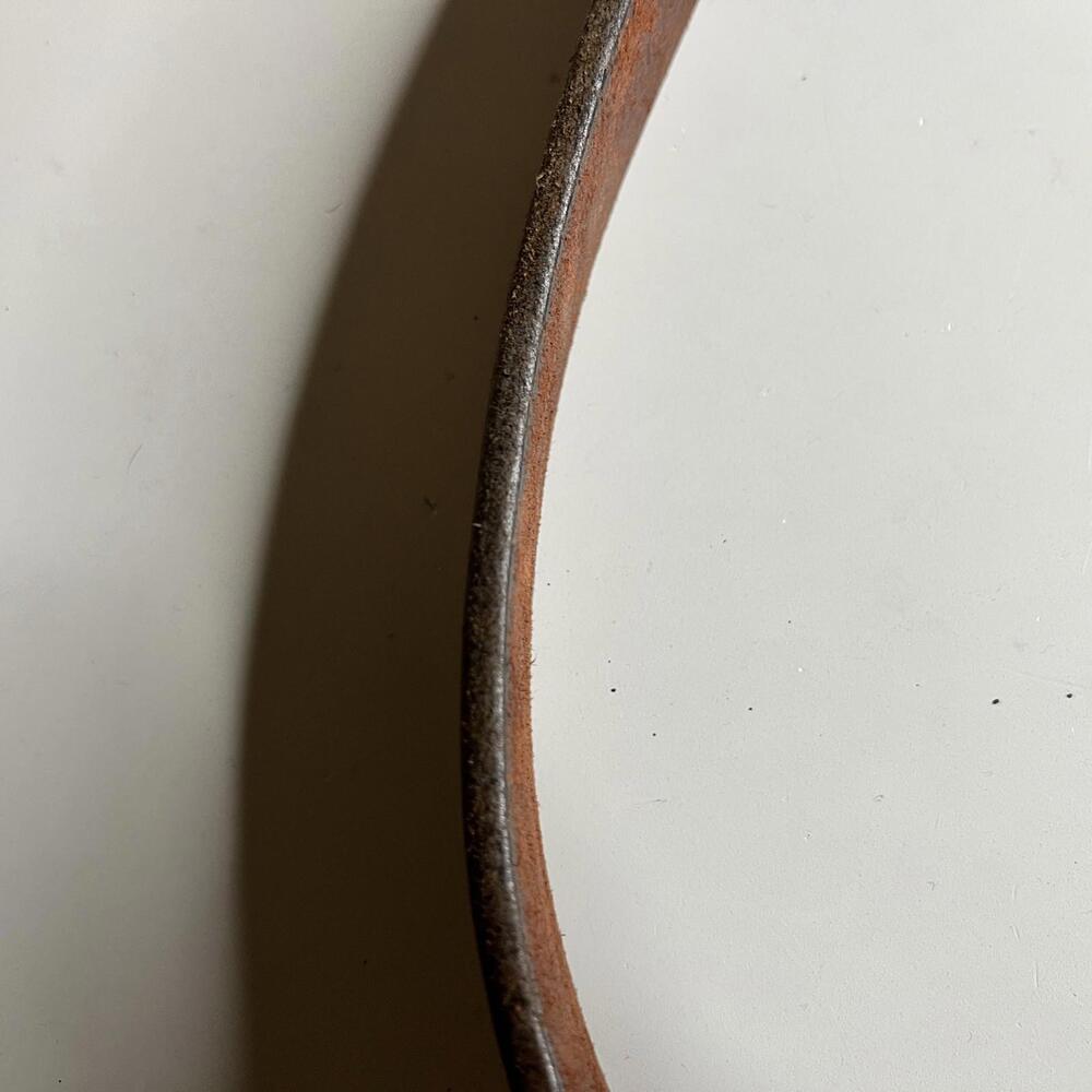 Leather Belt Mens 38 Brown Brass Buckle Work Casual Adjustable Solid Classic - Picture 4 of 6